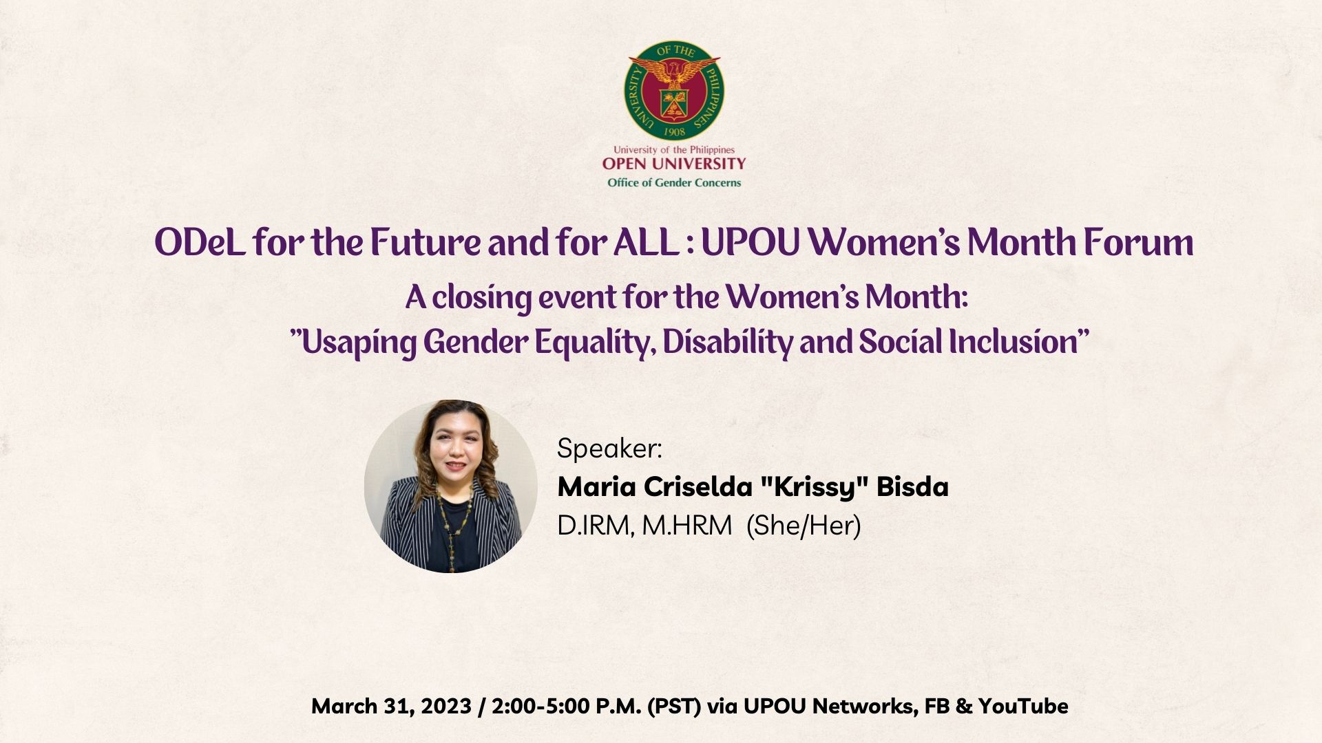 UPOU Usaping Gender Equality Disability And Social Inclusion UP