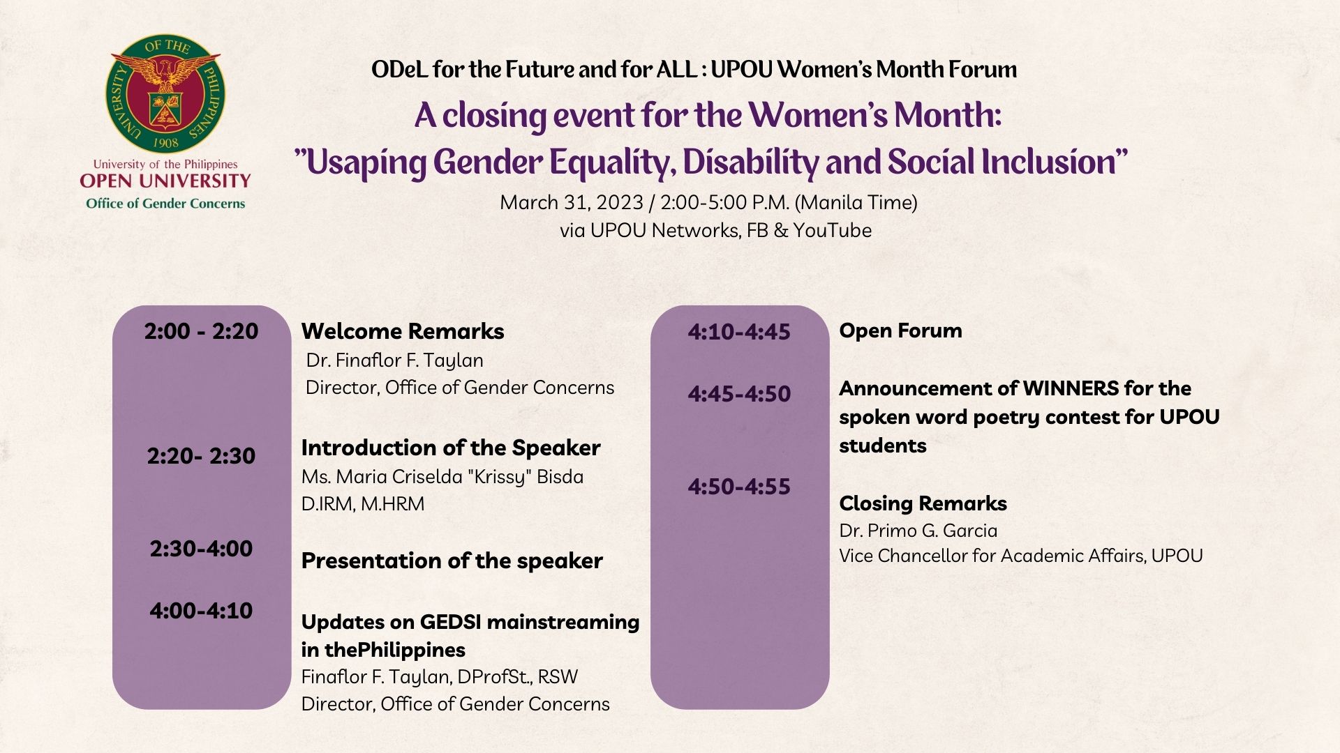 UPOU “Usaping Gender Equality, Disability and Social Inclusion” UP